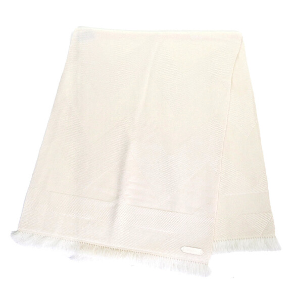 HERMES Chevron Zoom 100% Cashmere Fringe Shawl/Scarf with Leather Logo Patch,...